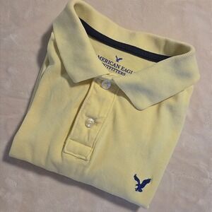 American Eagle Butter Yellow Polo Shirt Classic Prep Coastal Summer Golf Medium
